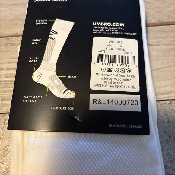 Umbro Adult Soccer Socks (Shoe Size 9-12.5) 1 Pair Wicking White NEW - Picture 5 of 11